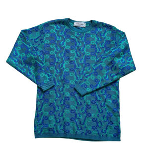 Vintage Y2K Fashion Spirit Sweater Green & Blue Knit Sweater Abstract Design